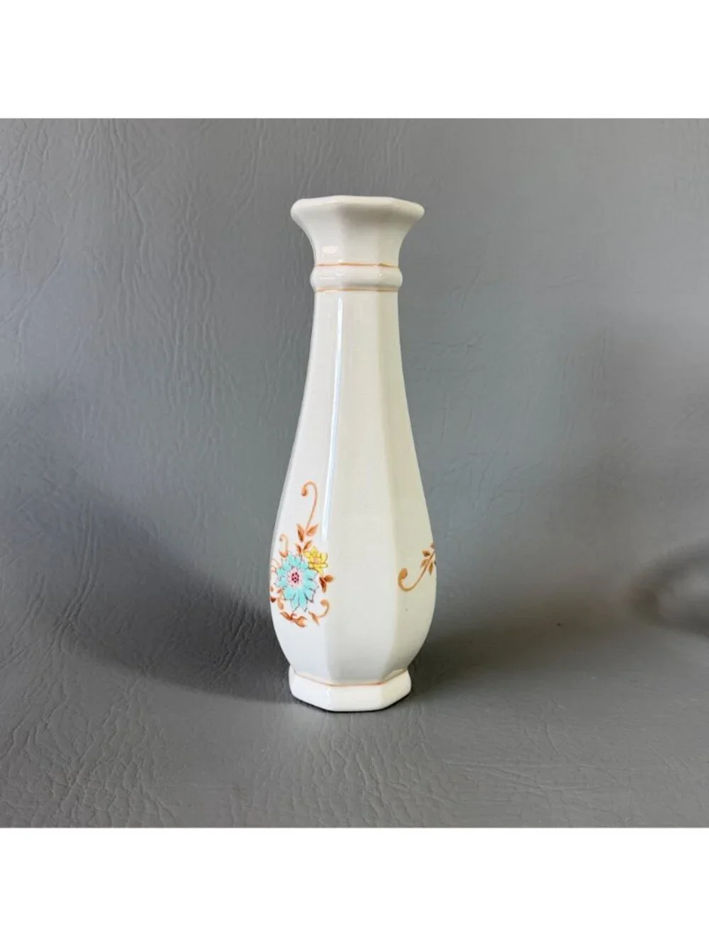 Vintage 1983 FTD Portugal Porcelain Bud Vase Octagonal Floral Ceramic 7.5